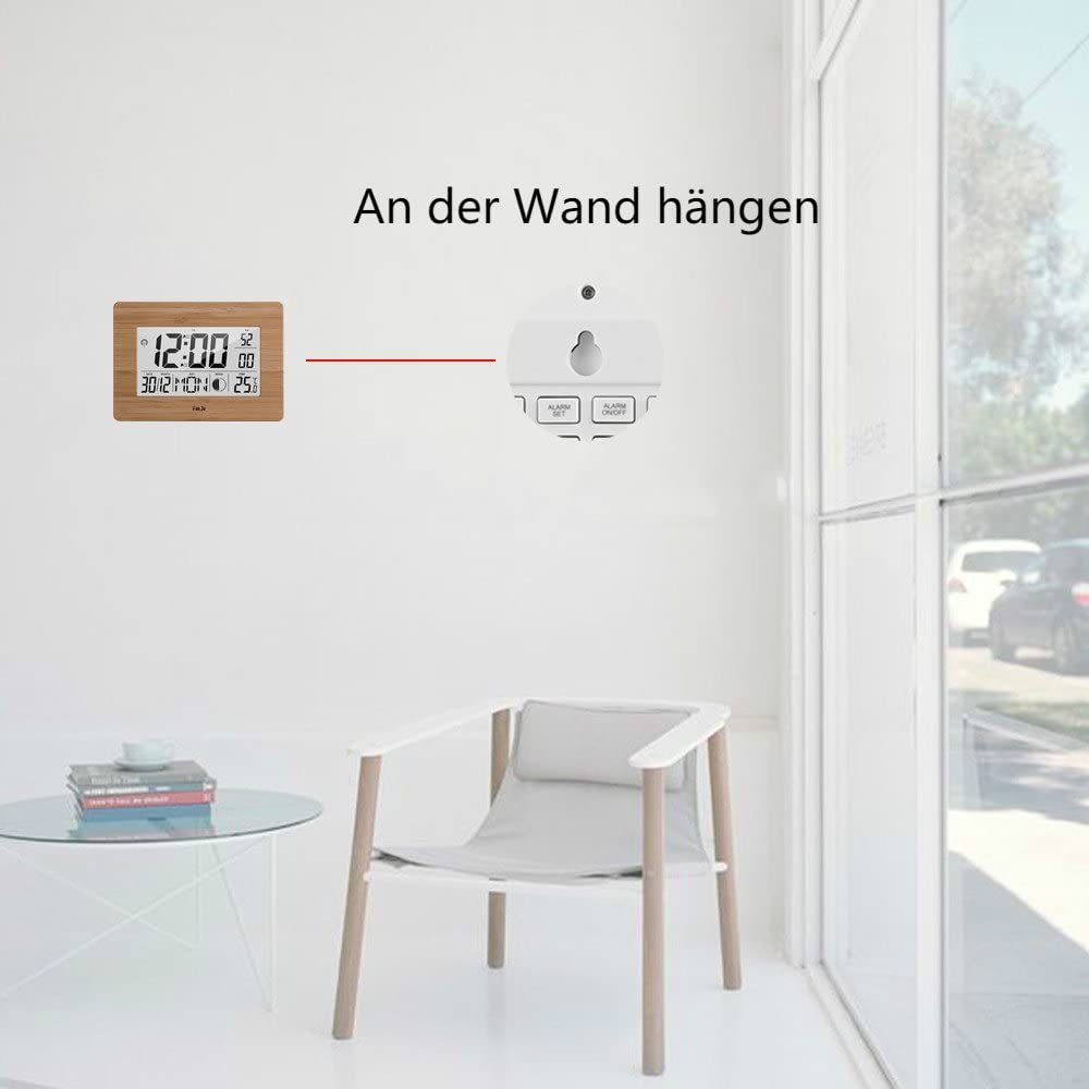FanJu FJ3530 Digital Wecker Funk Batteriebetriebener Groß Tischuhr mit Extra Großem Display | Innentemperatur | Mondphase | Schlummerfunktion | Calendar Wecker für Zu Hause.