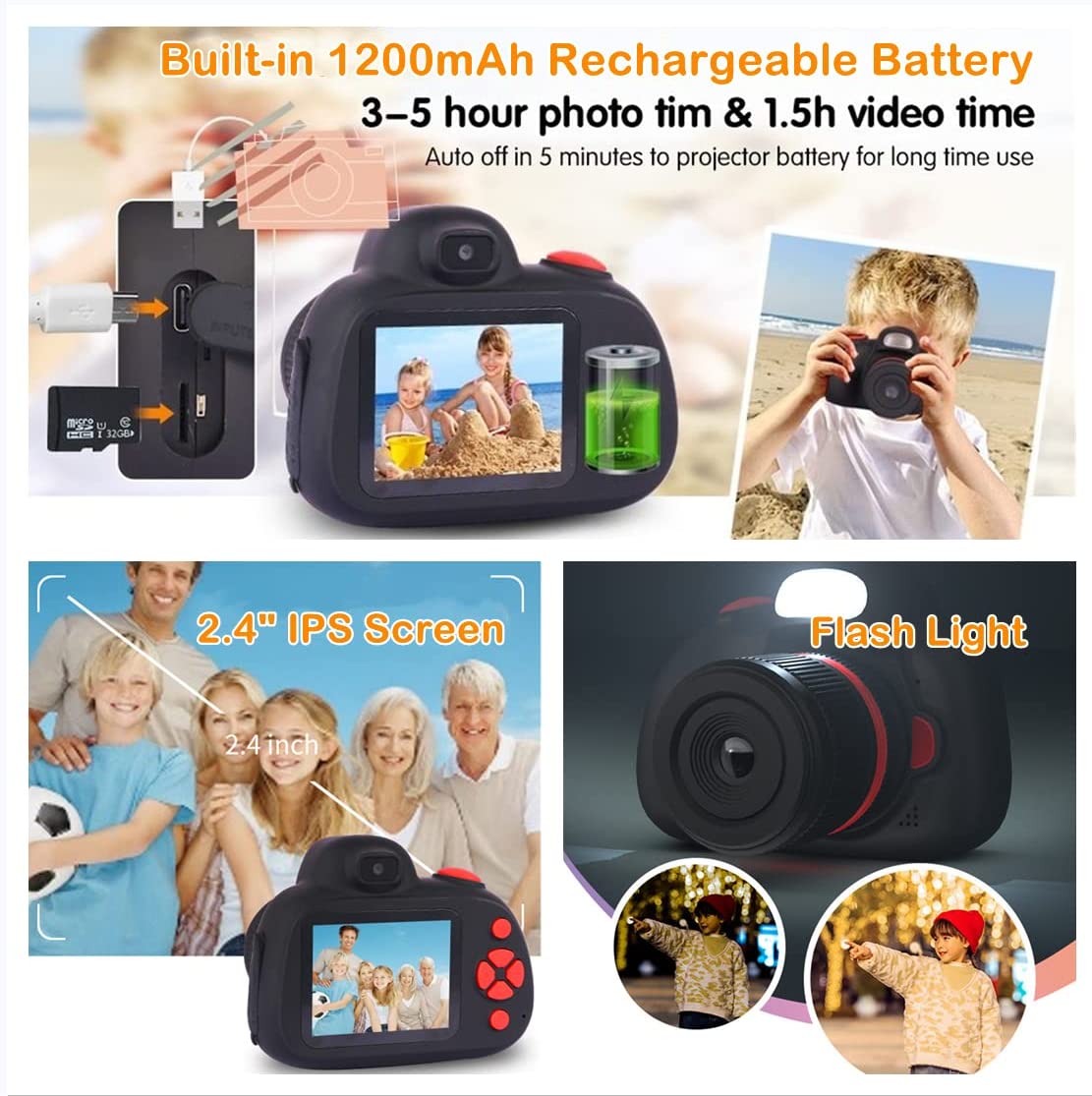 SLR Kinderkamera 1080P HD 28 MP Selfie Kinder Kamera Digital mit Doppelobjektiv, Blitz, AF, MF, 20X Zoom, 1200mAh Akku, 2,4” IPS, 32G Karte inklusive Geburtstagsgeschenk für Jungen Mädchen - Schwarz SLR Black