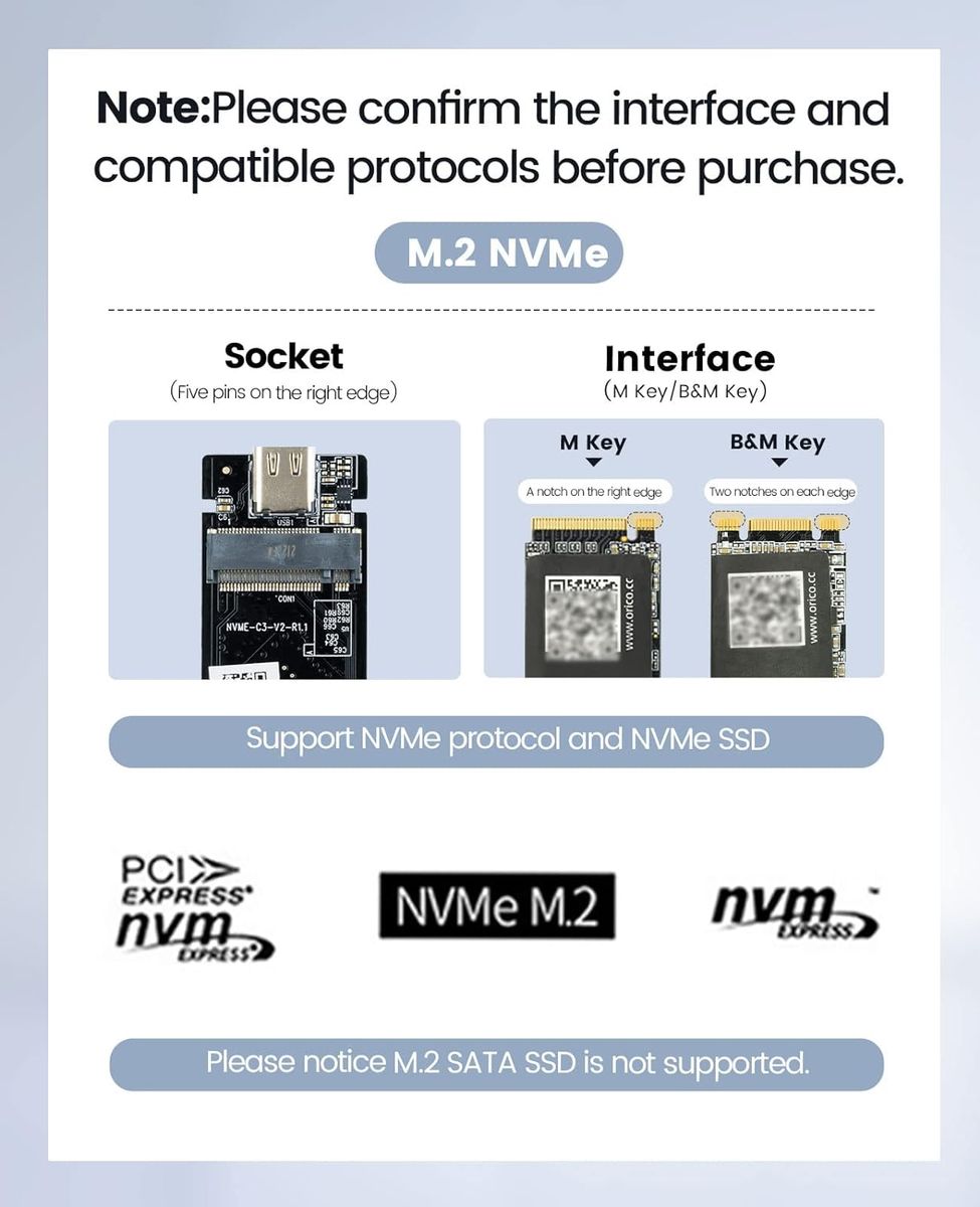 ORICO NVMe Gehäuse 40Gbps für Thunderbolt 3/4, USB 3.2/3.1/3.0/2.0, USB-C, USB4 M.2 NVMe-Gehäuse für PCIe 2280 M-Key (B+M Key) SSD, Aluminium M2 SSD Adapter bis zu 2700 MB/s- M224GY 40Gbps Grau ORICO NVMe Gehäuse 40Gbps für Thunderbolt 3/4, USB 3.2/3.1/3.0/2.0, USB-C, USB4 M.2 NVMe-Gehäuse für PCIe 2280 M-Key (B+M Key) SSD, Aluminium M2 SSD Adapter bis zu 2700 MB/s- M224GY 40Gbps Grau