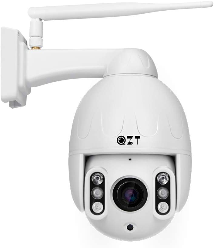 QZT IP1080P HD PTZ Outdoor Camera WiFi, QZT Security Camera H265 Mini Dome with Wireless Pan Tilt 5X Zoom, Audio Protocol and Two Way Onvif, IP66 Weatherproof