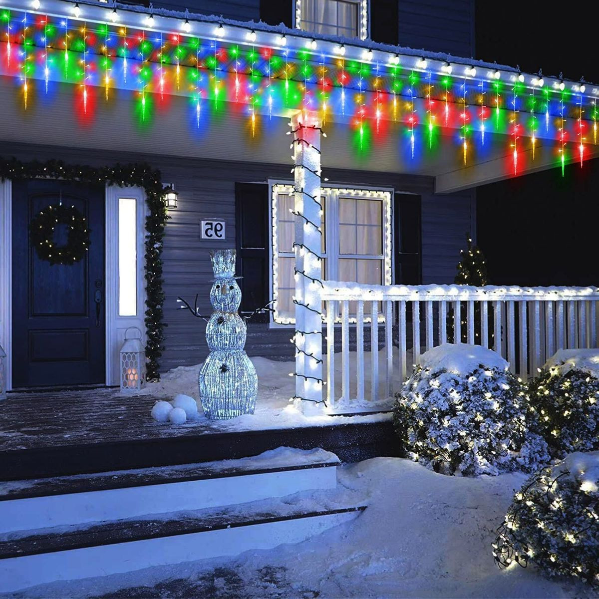 Auniq Eisregen Lichterkette Außen 5M 216 LED Eisregen Lichtervorhang Weihnachtsbeleuchtung IP44 Wasserdicht 8 Modi Eiszapfen Lichterkette 36 Tropfen 5m langem Kabel für Balkon Fenster Traufe Mehrfarbig