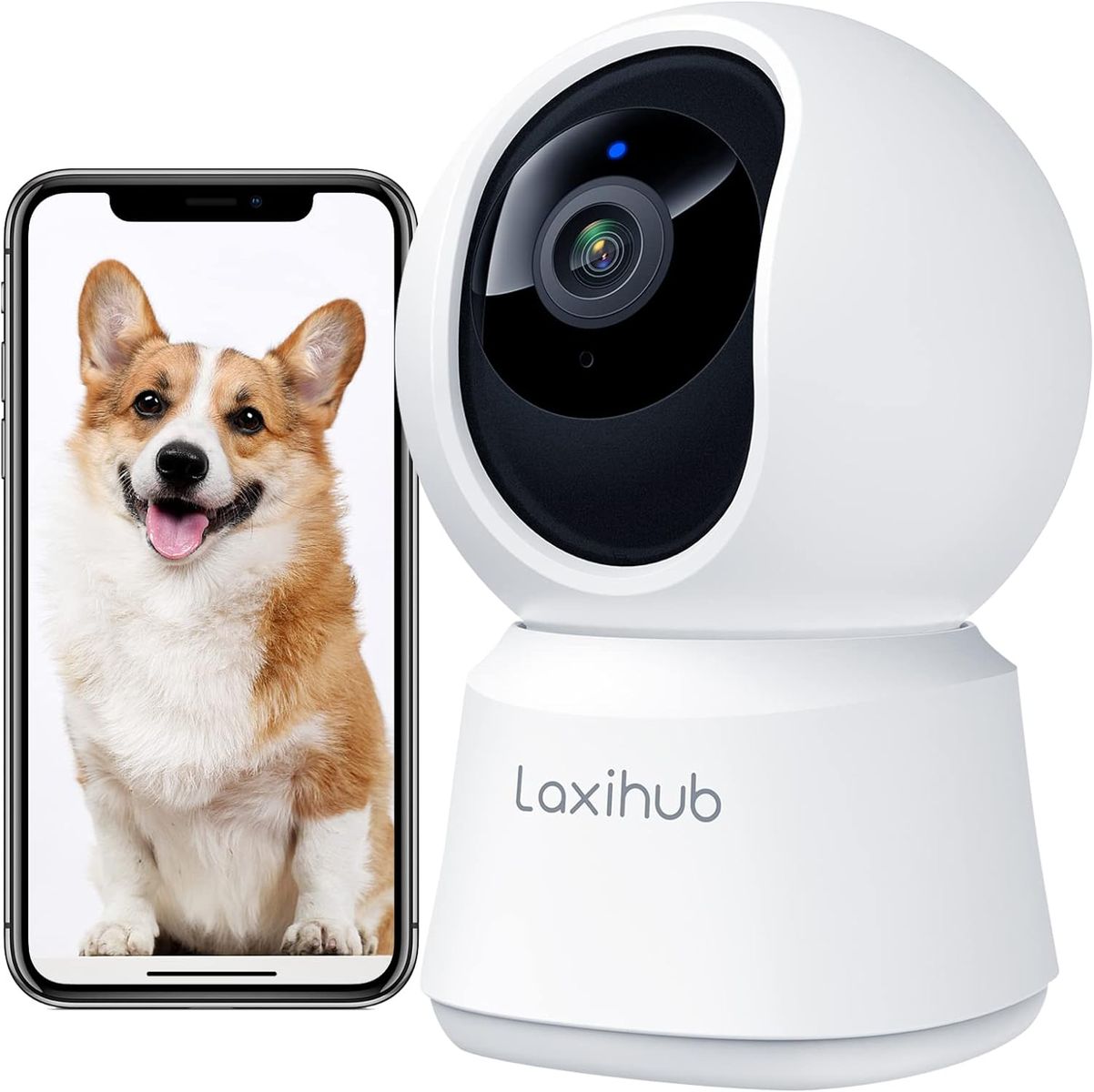 LAXIHUB Hundekamera mit App 2K/3MP HD Kamera Überwachung Innen 2,4 GHz, Hundekamera Nachtsicht Innenkamera WLAN 2-Wege-Audio Haustierkamera Bewegungs- & Geräuscherkennung, kompatibel mit Alexa 1pc Hundekamera
