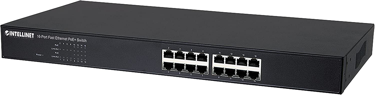 Intellinet 16-Port Fast Ethernet Switch 8 PoE+/PoE 8 Standard RJ45 Ports 19"