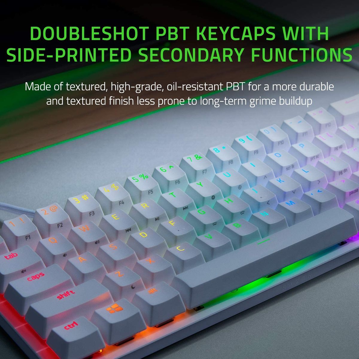 Razer Huntsman Mini 60% Gaming Keyboard: Fastest Keyboard Switches Ever - Linear Optical Switches - Chroma RGB Lighting - PBT Keycaps - Onboard Memory - Mercury White (USA Layout - QWERTY)
