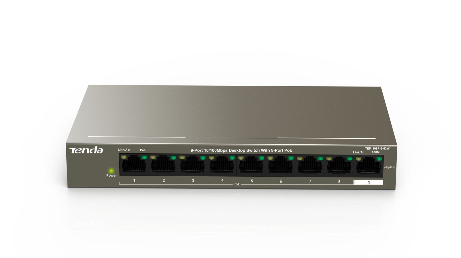Tenda TEF1109P-8-63W Unmanaged Fast Ethernet (10/100) Power over Ethernet (PoE) Schwarz