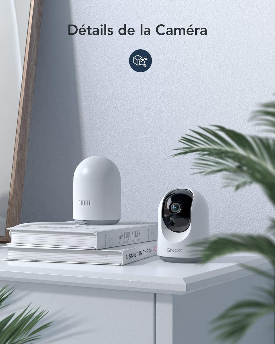 GNCC Caméra Surveillance WiFi, 2 Pièces Caméra IP WiFi sans Fil 360 ° Pan/Tilt, Caméra Dôme 1080P avec Suivi de Mouvement et de Son, Vision Nocturne et Audio Bidirectionnel, Compatible avec Alexa P1-2