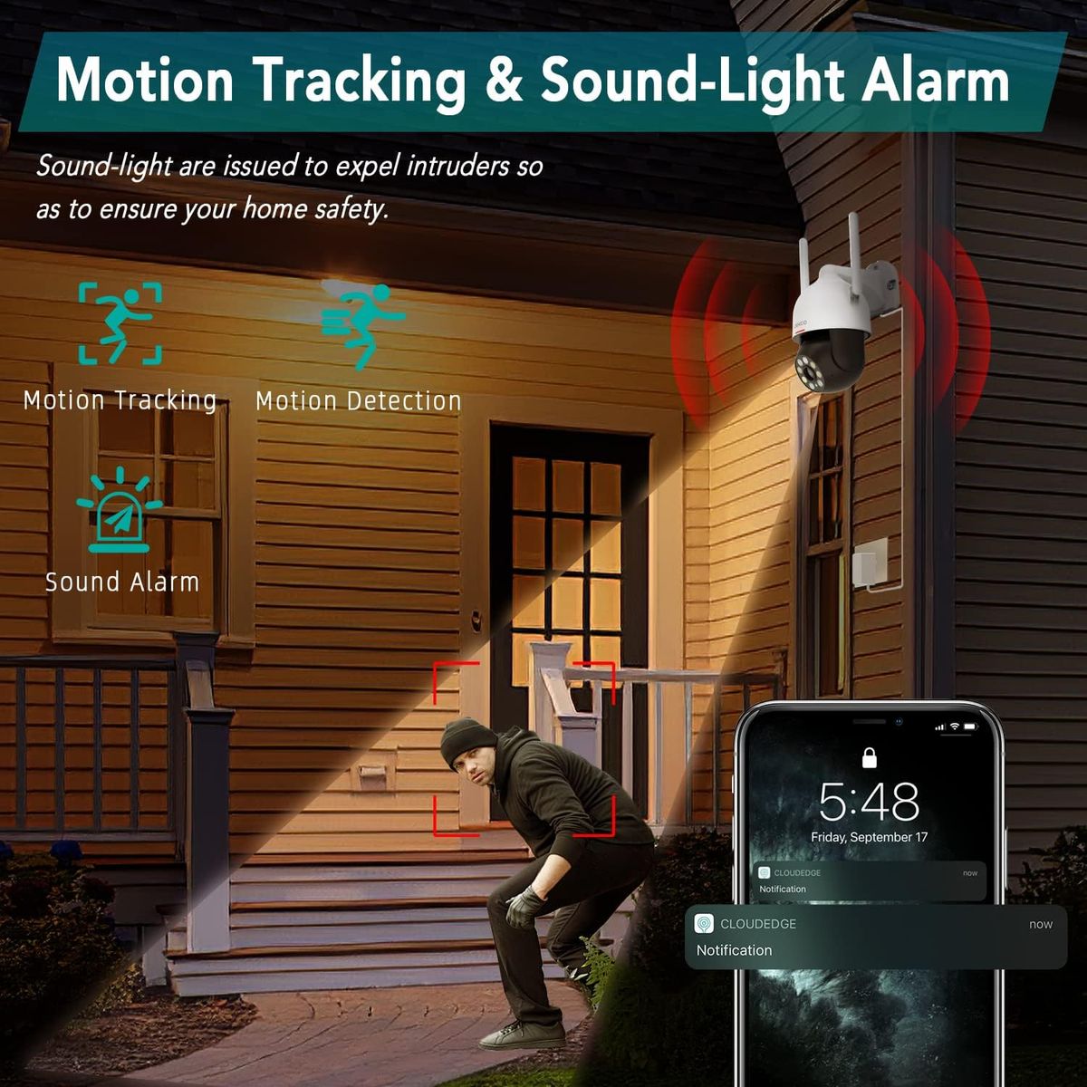 DEKCO 2K Überwachungskamera Aussen WLAN, 350°/90° Schwenkbar WLAN Kamera Outdoor, 3MP WiFi Kamera mit Automatische Verfolgung, 30m Nachtsicht in Farbe, 2-Wege Audio, IP66…