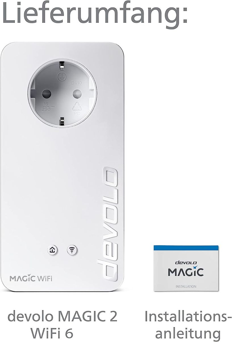 devolo 8815 Magic 2 WiFi 6 Erweiterungsadapter, WLAN Powerline Adapter -bis zu 2.400 Mbit/s, Mesh WLAN Access Point, 2X Gigabit LAN Anschluss dLAN 2.0, weiß
