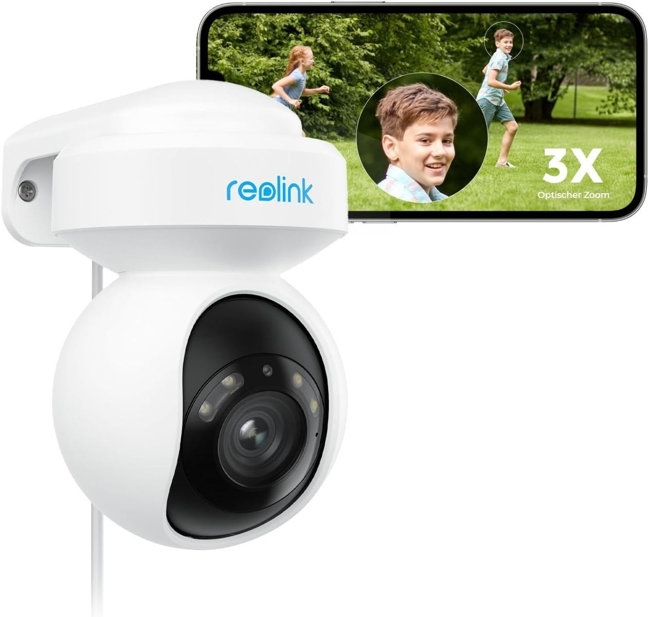 Reolink E1 Outdoor 5MP PTZ Überwachungskamera Außen, 3x Optischer Zoom, Dualband WLAN 2,4/5GHz, Personen-/Fahrzeugerkennung, Farb-Nachtsicht, 2-Wege-Audio, Weiß