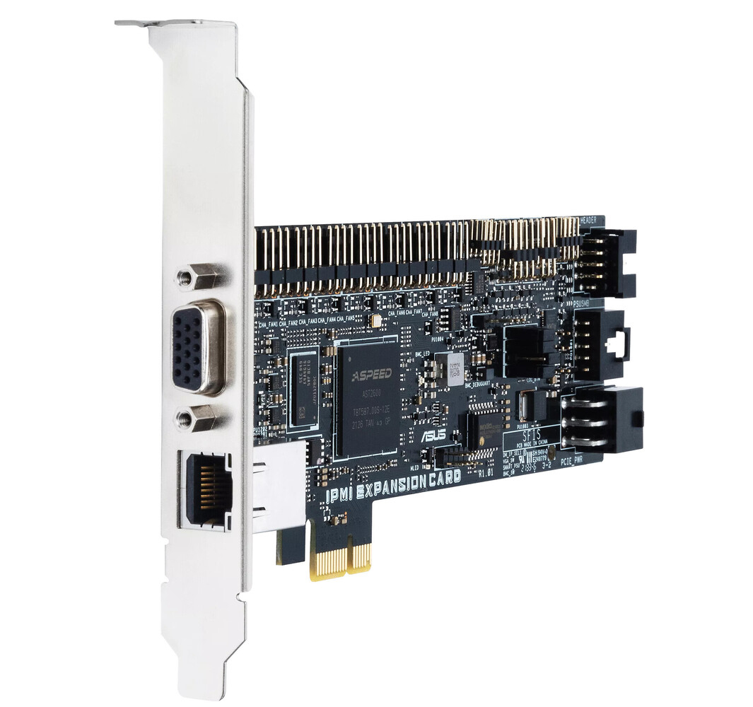 ASUS 90MC0AH0-MVUBY0 IPMI-Expansion-Card, PCIe Schnittstellenkarte, RJ-45 & VGA, eingebaut, Schwarz/Silber