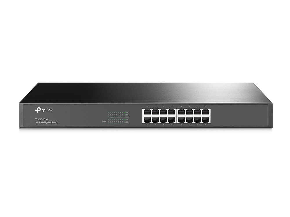 TP-Link TL-SG1016 16 Port Gigabit Netzwerk Switch ( 19 Zoll Rack-Montage, 16*RJ-45 LAN Ports, Metallgehäuse, , unmanaged, Plug-und-Play)