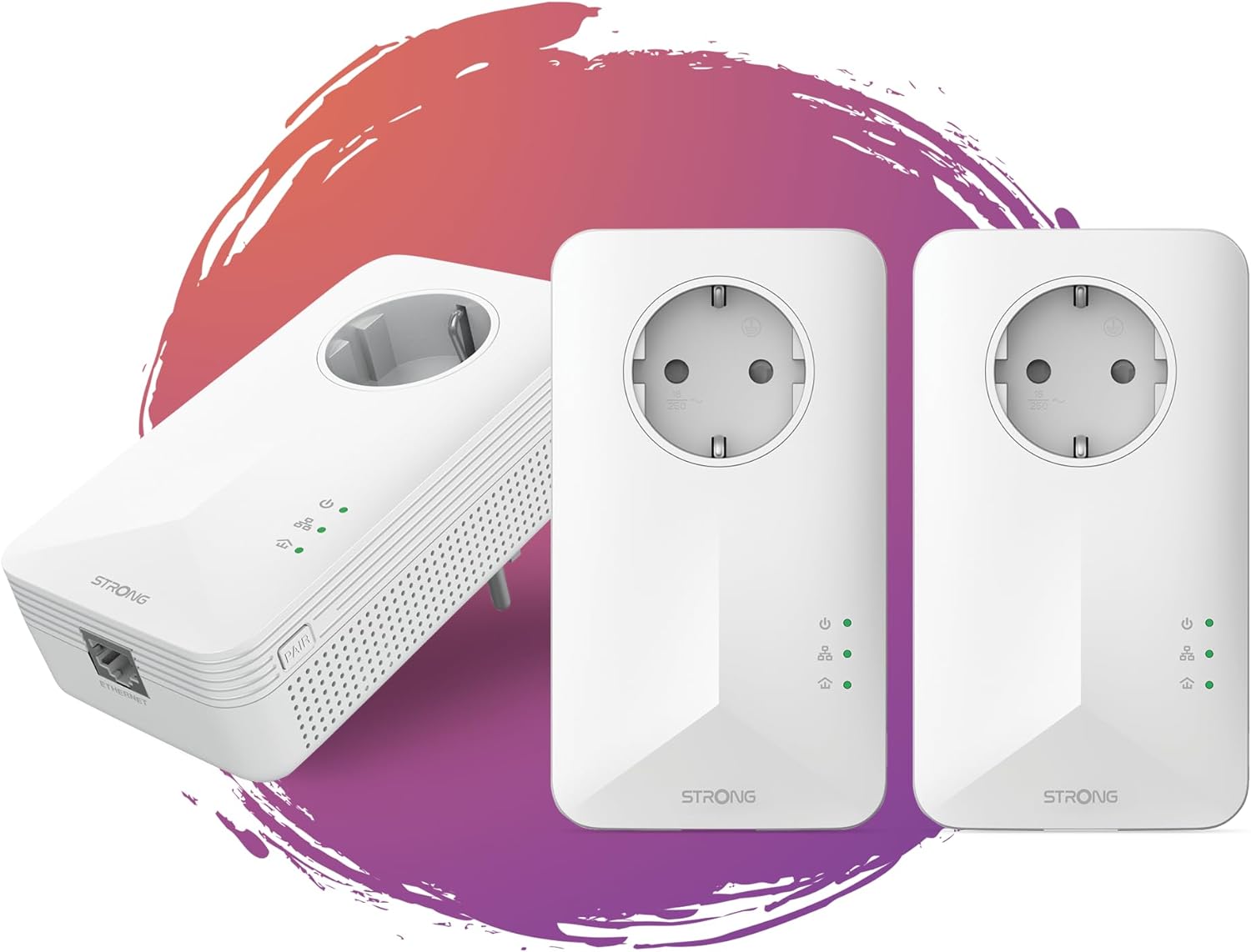 STRONG Powerline 1000 Triple Pack, PowerLAN-Adapter Set mit 3 Stück, 100 Mbit/s, Hochgeschwindigkeits-Netzwerk für das ganze Haus, Ethernet LAN Anschluss, Internetverbindung über Steckdose
