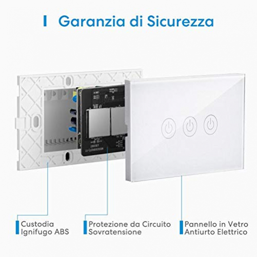 Meross WiFi-Schalter zu Hause mit WiFi Alexa, intelligenter italienischer Wandschalter, 1/2/3 Gang, Touch-LED-Panel, stoßfest, elektrisch, Timer, App Fernbedienung, kompatibel mit Alexa, Google Home