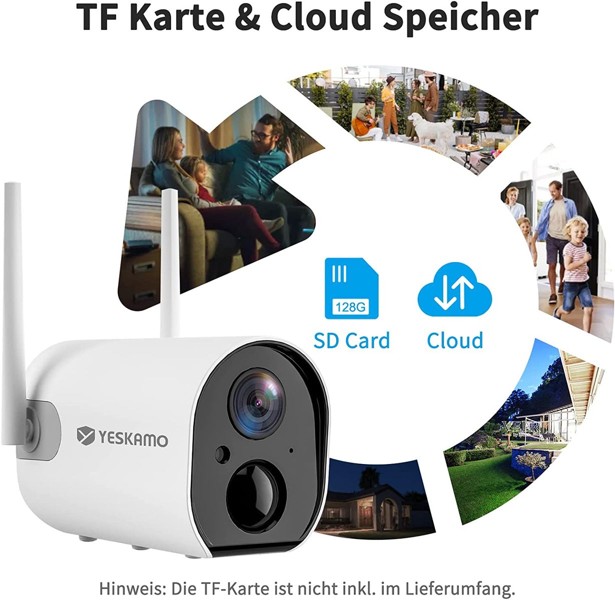 YESKAMO Überwachungskamera Aussen mit AKKU 10400mAh IP Kamera mit Solarpanel WLAN 1080P Camera für Heimüberwachung Zwei Wege Audio,Wasserdicht,Nachtsicht
