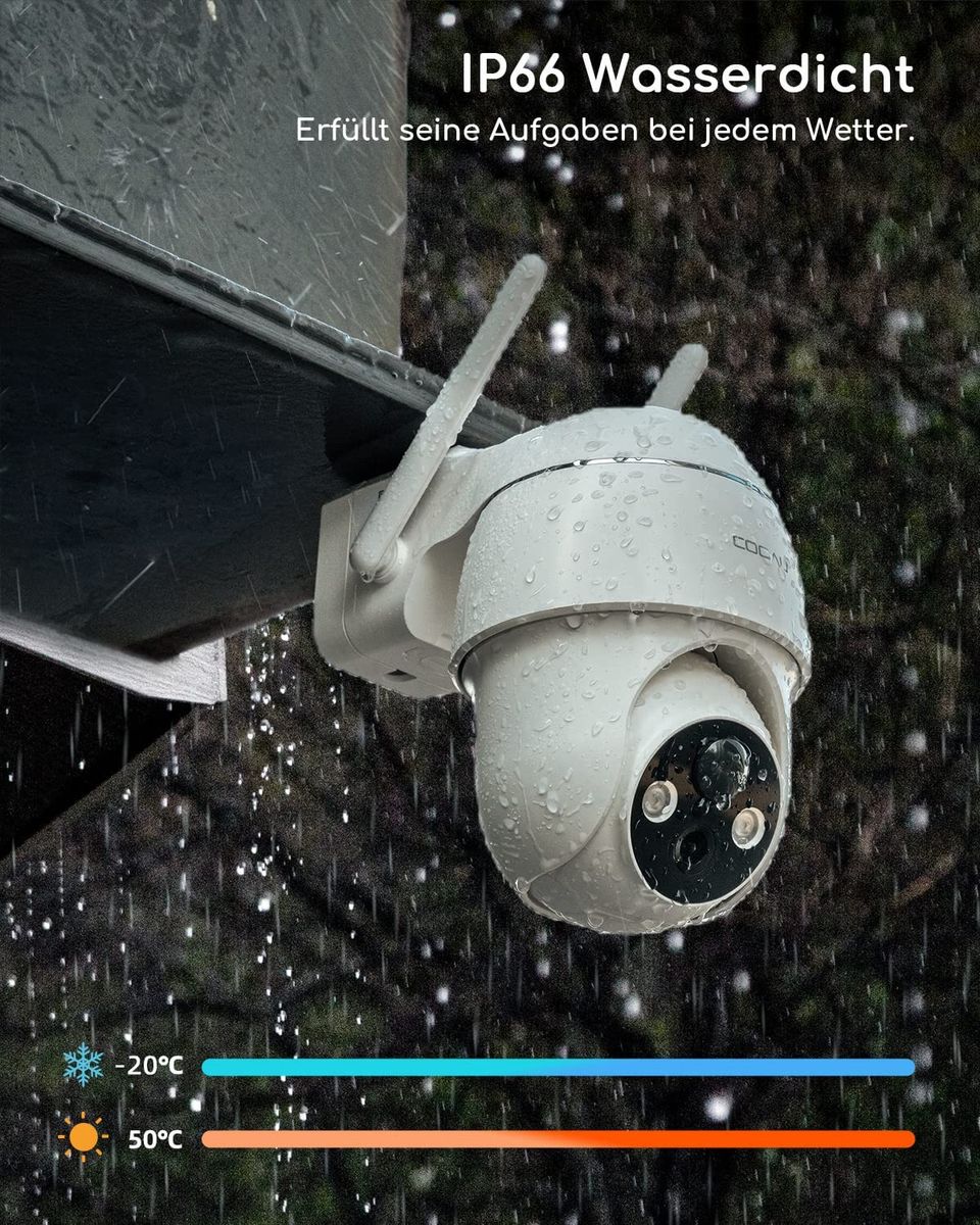 COOAU 2K Überwachungskamera Aussen Akku, 355°/90° Schwenkbar, Kabellose WLAN IP Kamera Outdoor mit Nachtsicht in Farbe, Personen-/Bewegungserkennung, IP66 Wasserdicht, Cloud-Speicher 3MP - Weiß