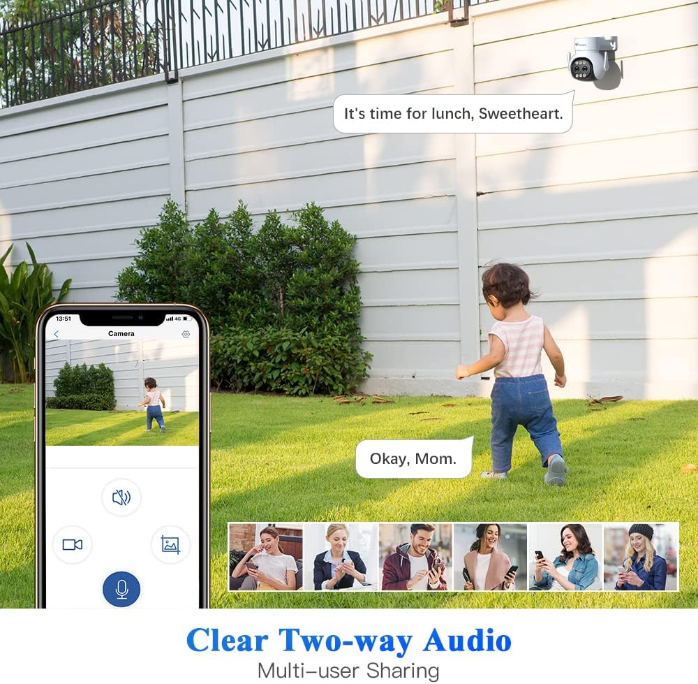 ctronics 6X Hybrid-Zoom Überwachungskamera Aussen WLAN mit Dual-Objektiv, PTZ IP Kamera Outdoor Auto-Tracking mit Auto-Zoom Personen-/Bewegungserkennung 355°/90° Schwenkbar Farbnachtsicht 2-Wege-Audio Weiß