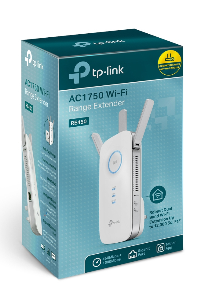 TP-Link RE450 (FR) V2.0 AC1750 Dualband WLAN-Repeater, Gigabit-LAN (RJ45), Weiß, EU