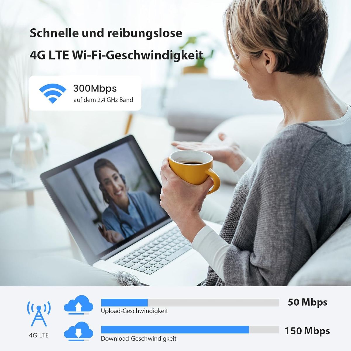 Tenda 4G03 Pro 4G LTE Router, WLAN Router für Nano-SIM-Karten (N300 CAT4, 150 Mbit/s im Download, 300 Mbit/s 2,4GHz) 2*4dBi Antennen, Plug & Play, Fast-Ethernet-Port, App, Router Modus, LED, Schwarz 4G03 Pro|Wi-Fi N300 CAT4