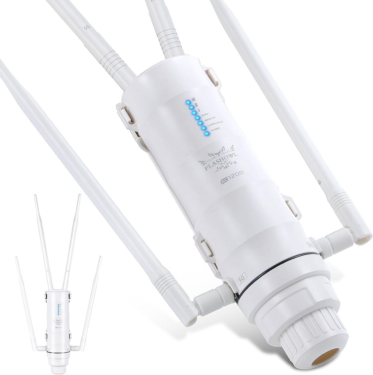 FLASHOWL WLAN Antenne Outdoor, Mesh Mode WLAN Repeater, Wireless Access Point, Dual Band Wi-Fi Range Extender Outdoor, AC1200 Wireless Signal Enhancer, Wasserdichter WiFi-Booster, Outdoor WLAN Router