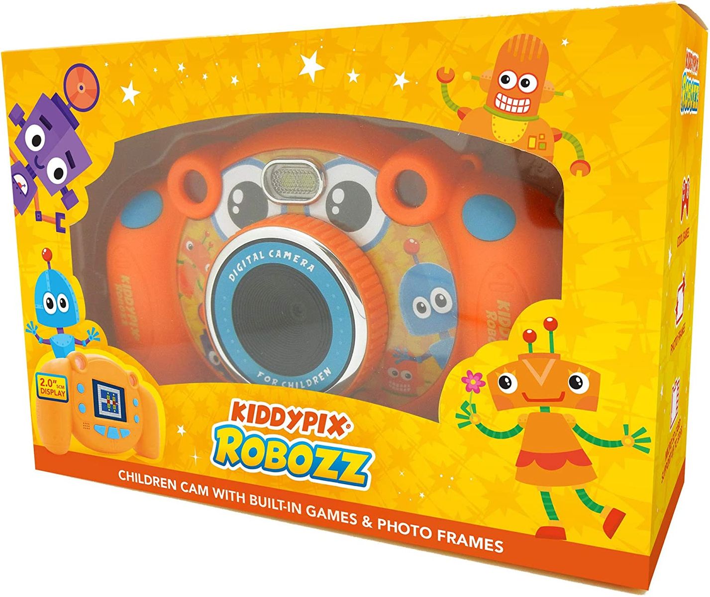 Easypix Kiddypix Robozz Kinderkamera mit Fotorahmen, mit Spielen, bis zu 5 MP Auflösung, 5 cm (2 Zoll) Display, Orange, 10092