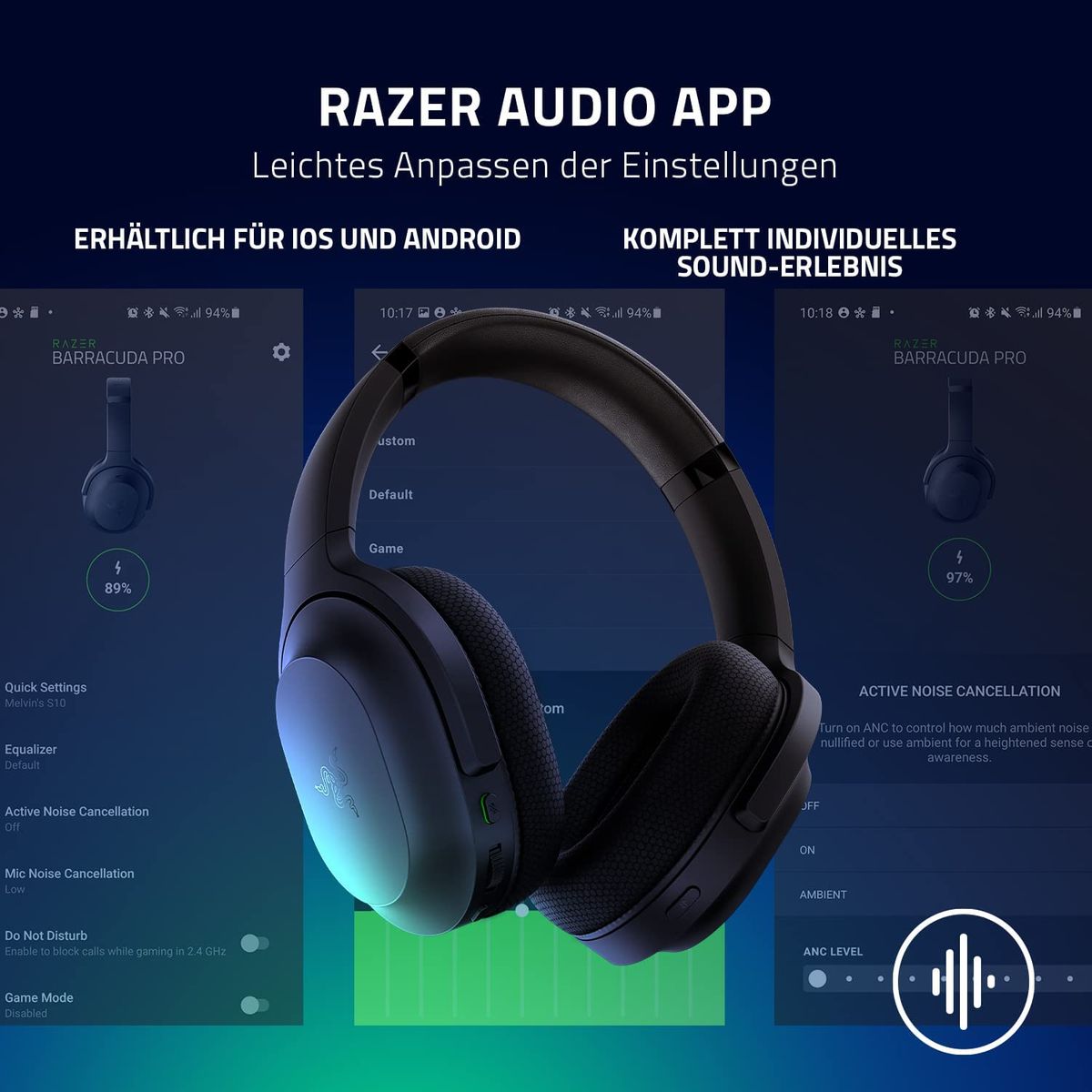 Razer Barracuda Gaming & Mobile Headset Dual Wireless Virtual 7.1 Surround-Sound Multi-Plattform Black