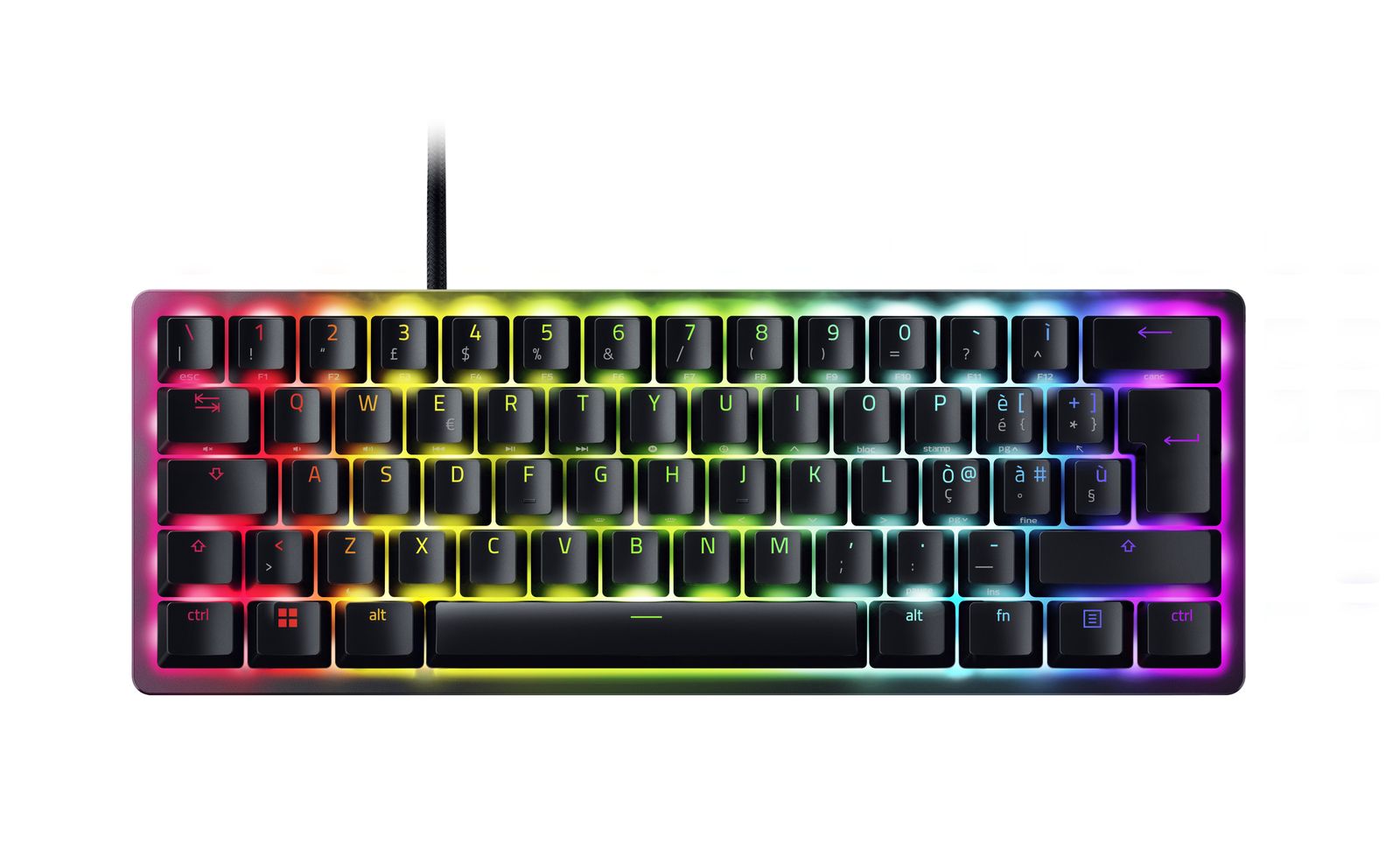 Razer Huntsman Mini (violetter Schalter) Gaming-Tastatur mit 60% Formfaktor (optische Schalter, Tastenabdeckungen PBT Doubleshot) - (ITA Layout - QWERTY)