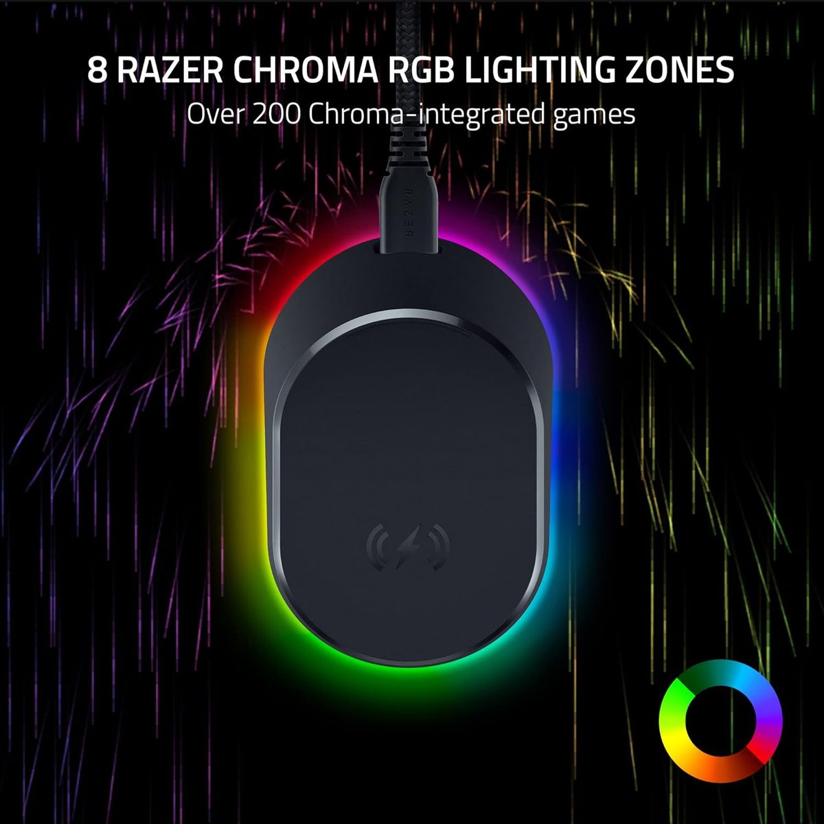 Razer Mouse Dock Pro mit kabellosem Ladepuck: magnetisches kabelloses Laden - Integrierter HyperPolling 4K Hz Transceiver - Anti-Rutsch-Basis - Chroma RGB Beleuchtung - Schwarz