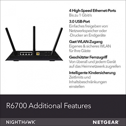 Netgear R6700 WLAN Router Dual-Band (2.4 GHz/5 GHz) Gigabit Ethernet Black