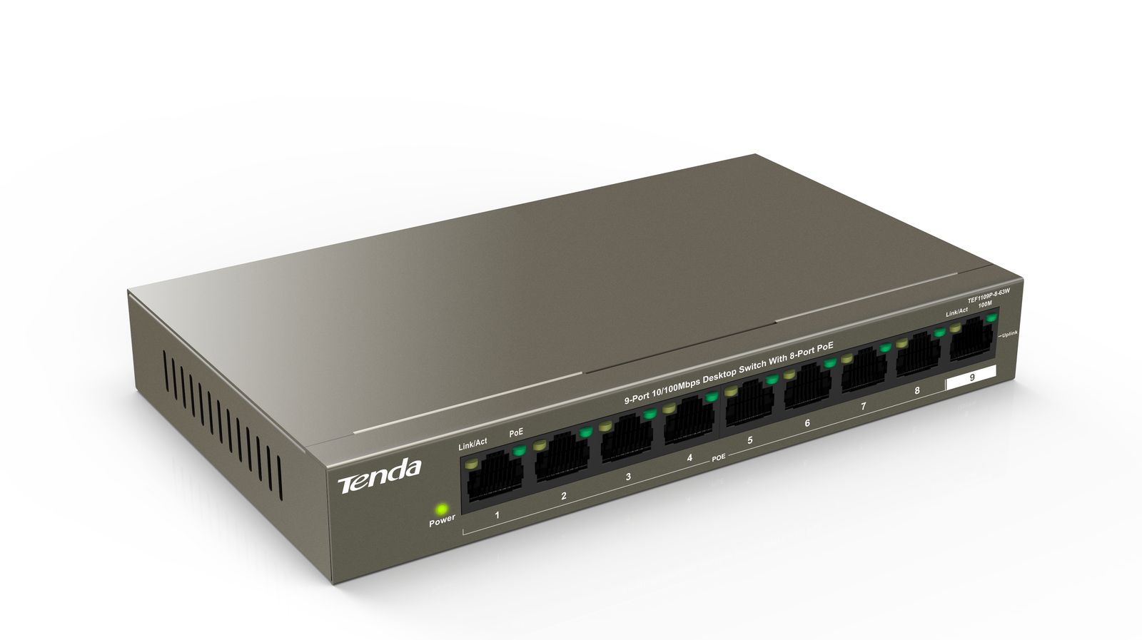 Tenda TEF1109P-8-63W Unmanaged Fast Ethernet (10/100) Power over Ethernet (PoE) Schwarz