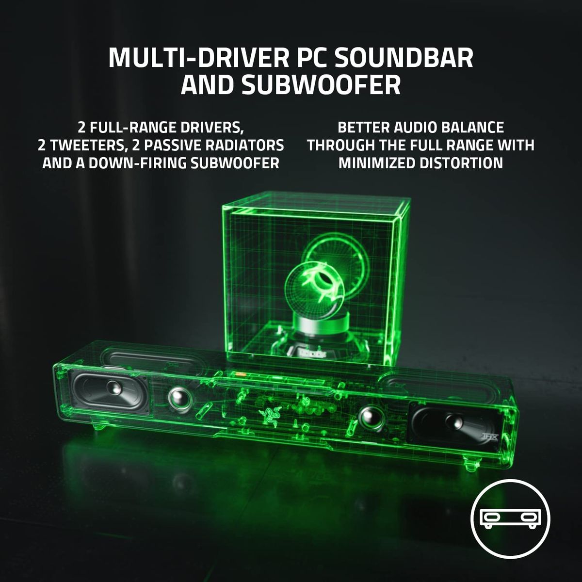 Razer Leviathan V2 Gaming Soundbar + Subwoofer 2.1 Surround-Sound BT USB Chroma RGB for PC Black EU