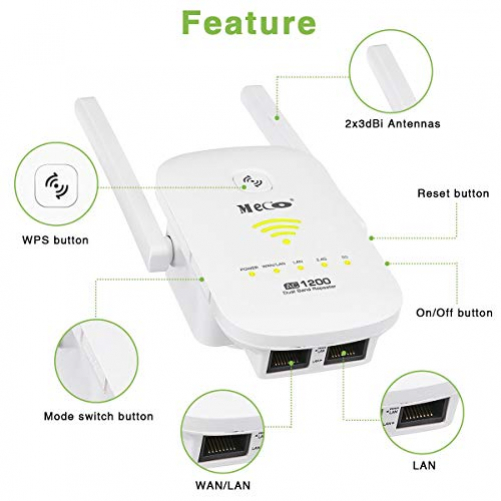 MECO WLAN Repeater AC1200 Dualband WPS Seamless Roaming Repeater Router AP Modus