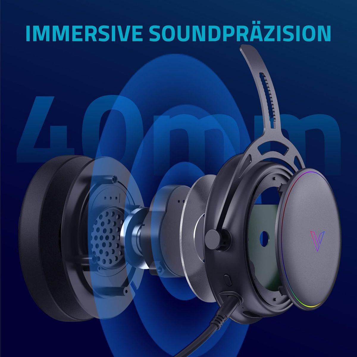 Rapoo VH800 kabelloses Gaming Over-Ear Headset, Flexibles Mikrofon mit Stummschaltung, Ohrpolster Kunstleder, 46h Akku, Headphone Bluetooth und 2,4Ghz PC/Mac/Xbox One/PS4/Nintendo Switch - Space Grey