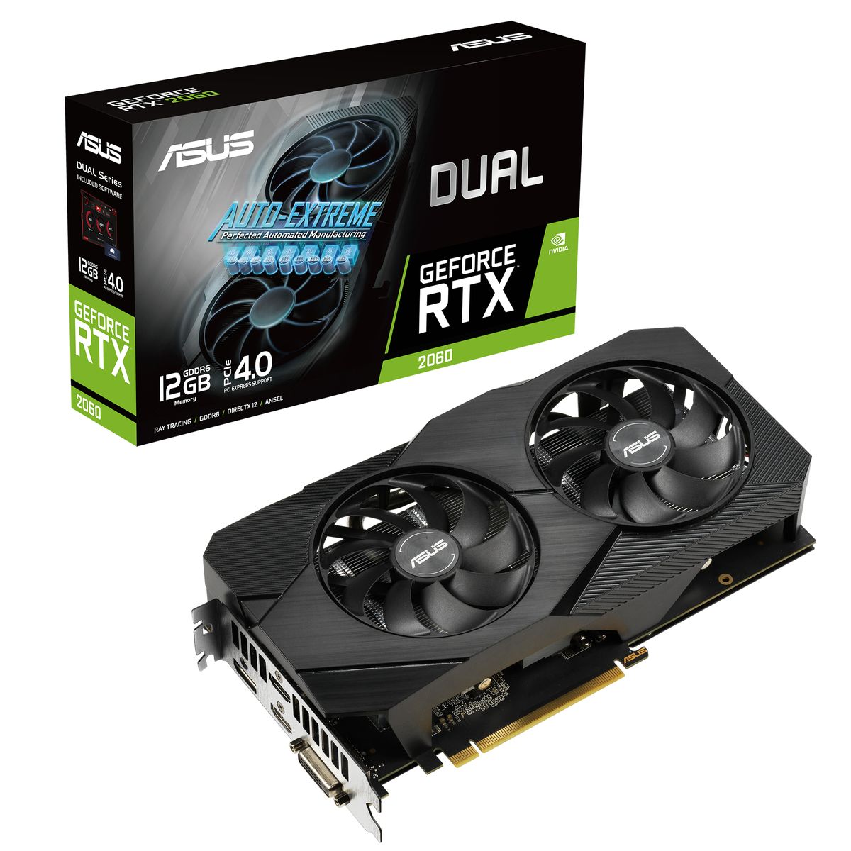 ASUS Dual GeForce RTX 2060 EVO 12GB GDDR6, PCIe 3.0, 2x HDMI 2.0b, 1x DisplayPort 1.4a, 1x DVI-D, 8-pin