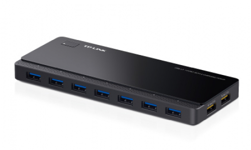 TP-Link UH720 7-Port USB 3.0 HUB + 2 Ladeports (2,4A) für Tablet und Smartphone, inklusive Netzadapter und USB 3.0 Kabel, bis zu 5 Gbit/s, Hot Swapping, unterstützt Windows, Mac OS, Linux, schwarz