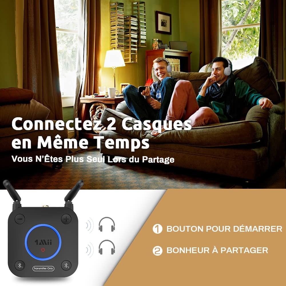 1mii B06TX Bluetooth 5.0 Transmitter Adapter Bluetooth für Fernseher mit Lautstärkeregler, Audio-Eingang AUX Cinch optischer Koaxial Plug n Play, niedrige aptX Latenz