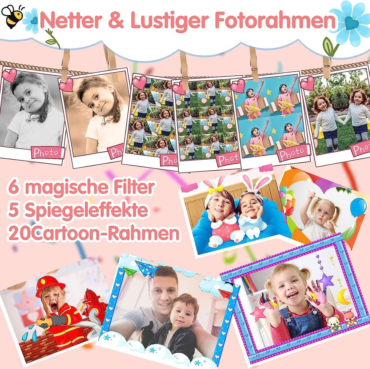 Selvim Kinderkamera [Duale Linse Selfie], 2,4 40MP Digitalkamera Kinder, 1080P HD Kamera Kinder mit 32GB TF-Karte, Geburtstagsgeschenk für Jungen Mädchen von 3-12 Jahre Rosa