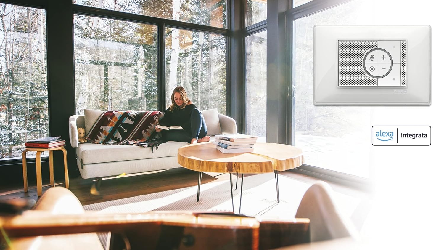 Vimar 03975.B Alexa Sprachsteuerung, integriertes WLAN, 2 Fronttasten, RGB-LED-Hintergrundbeleuchtung, Relaissteuerung, Weiß