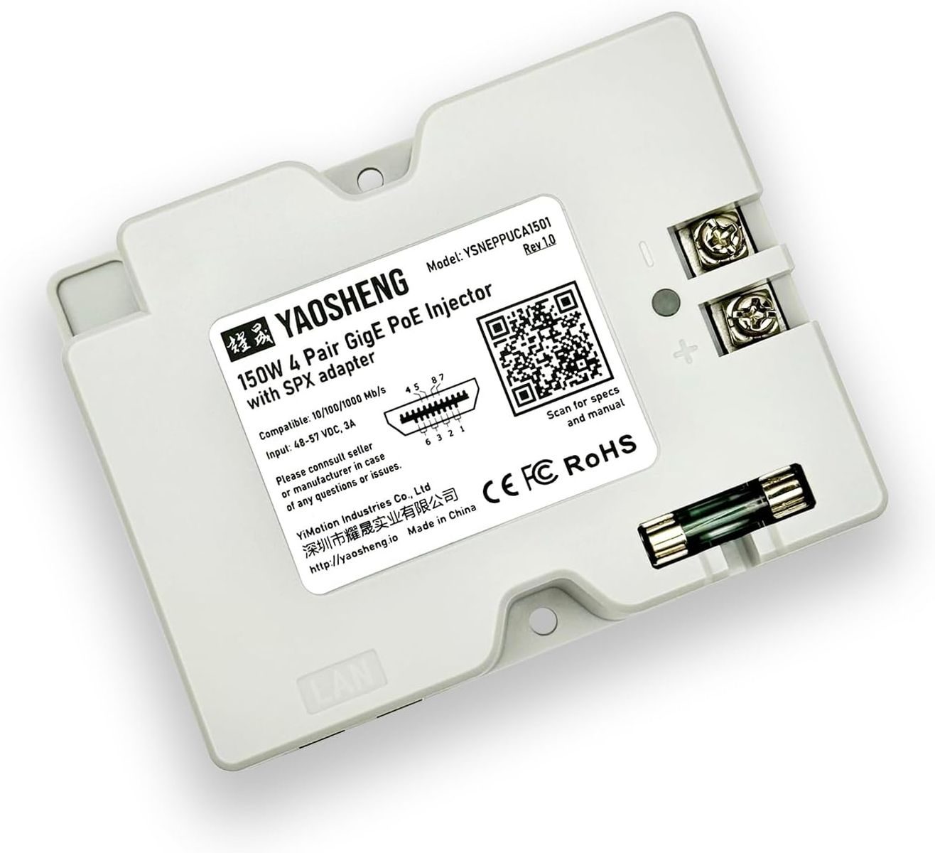 YAOSHENG YSNEPPUCA1501 150 W 2-in-1 PoE-Injektor mit SPX-Kabeladapter für Starlink V2, RJ45, Power over Ethernet