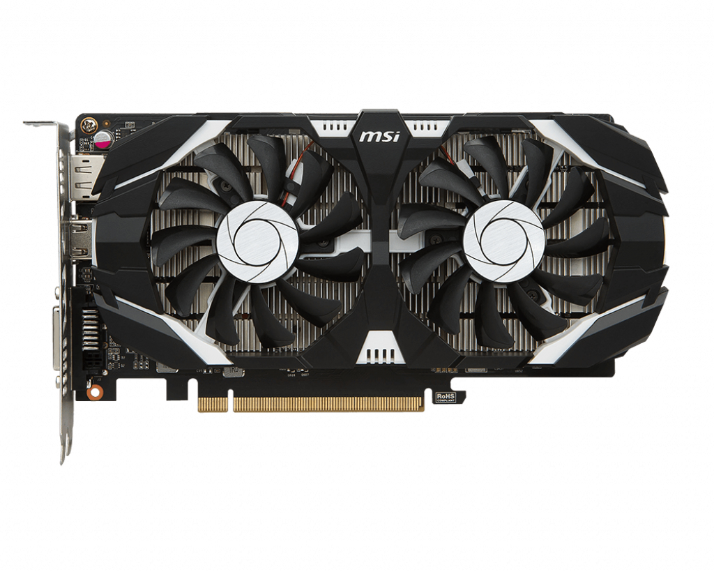 MSI GeForce GTX 1050 Ti 4GT OC 4 GB GDDR5, 128 Bit, PCI Express 3.0 x16, HDMI 2.0, DisplayPort 1.4, DVI-D, 75 W, Aktivkühlung (2 Lüfter)