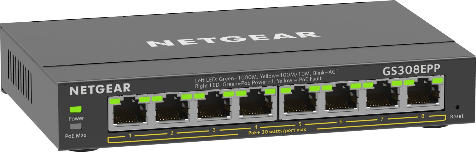 NETGEAR 8-Port Gigabit Ethernet High-Power PoE+ Plus Switch (GS308EPP) Managed L2/L3 Gigabit Ethernet (10/100/1000) Power over Ethernet (PoE) Schwarz