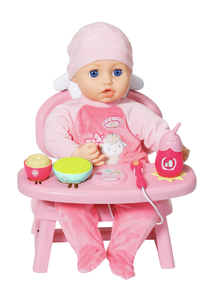 Zapf Creation 701911 Baby Annabell Lunch Time Tisch, Puppenzubehör, Puppenstuhl für Baby Annabell mit Licht- und Soundeffekten, 3 Hauptmahlzeiten, 3 Desserts, Flasche und Löffel.