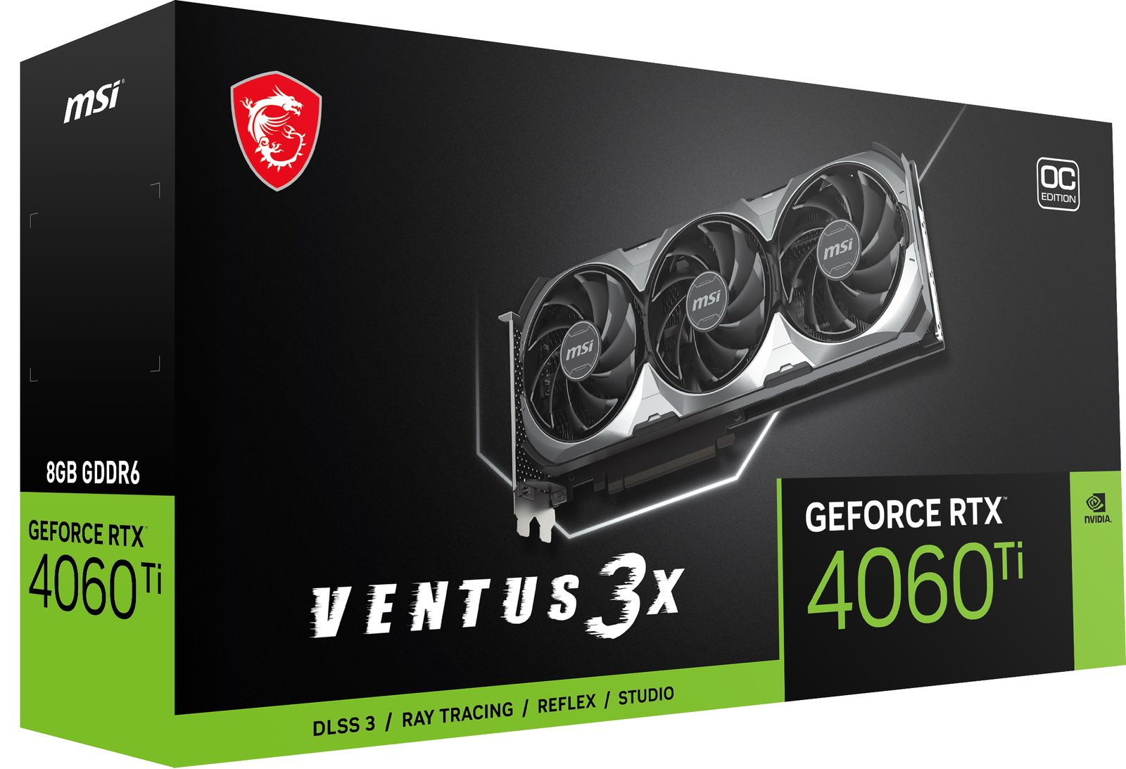 MSI GeForce RTX 4060 Ti VENTUS 3X 8G OC Grafikkarte, 8 GB GDDR6, PCIe 4.0, HDMI 2.1a, 3× DisplayPort 1.4a, 160 W, 8-pin