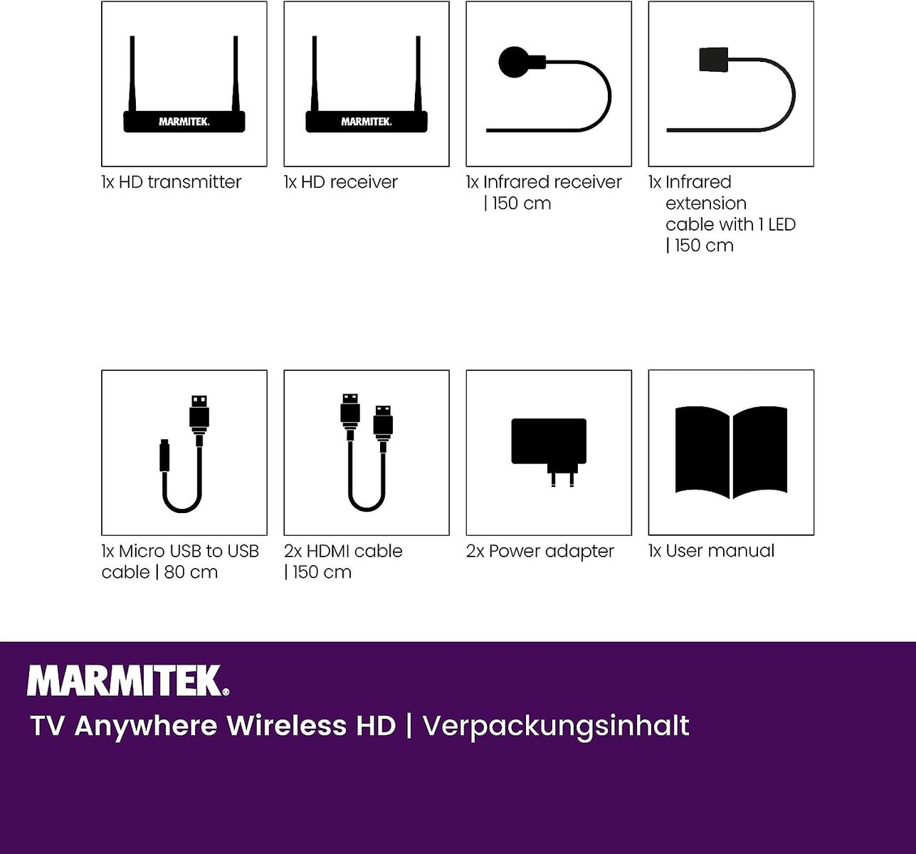 Marmitek Drathlose HDMI Extender - Marmitek TV Anywhere Wireless HD - 1080p Full HD - Flächendeckendes Bereich - Infrarot Rückgabefunktion - USB Tastatur und Maus Unterstützung Old version