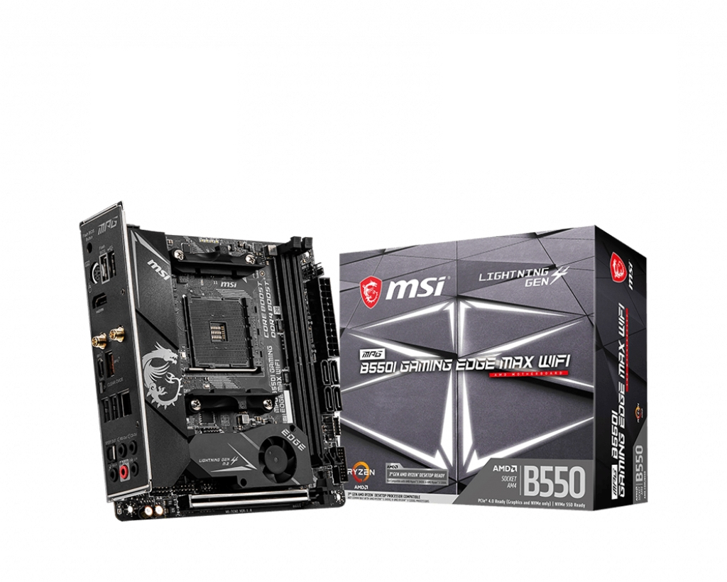 MSI MPG B550I Gaming Edge Max WLAN-Motherboard 'Mini-ITX, AMD RYZEN 9, AM4, DDR4, Dual M.2, USB 3.2 Gen 2 (Typ A und Typ C), LAN, HDMI