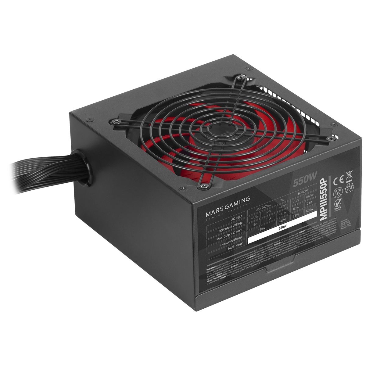 Mars Gaming MPIII550P PC-Netzteil 550 W ATX (24-pin) EPS 4+4 PCIe 6+2 3x SATA Molex 2x FDB-Lüfter Schwarz