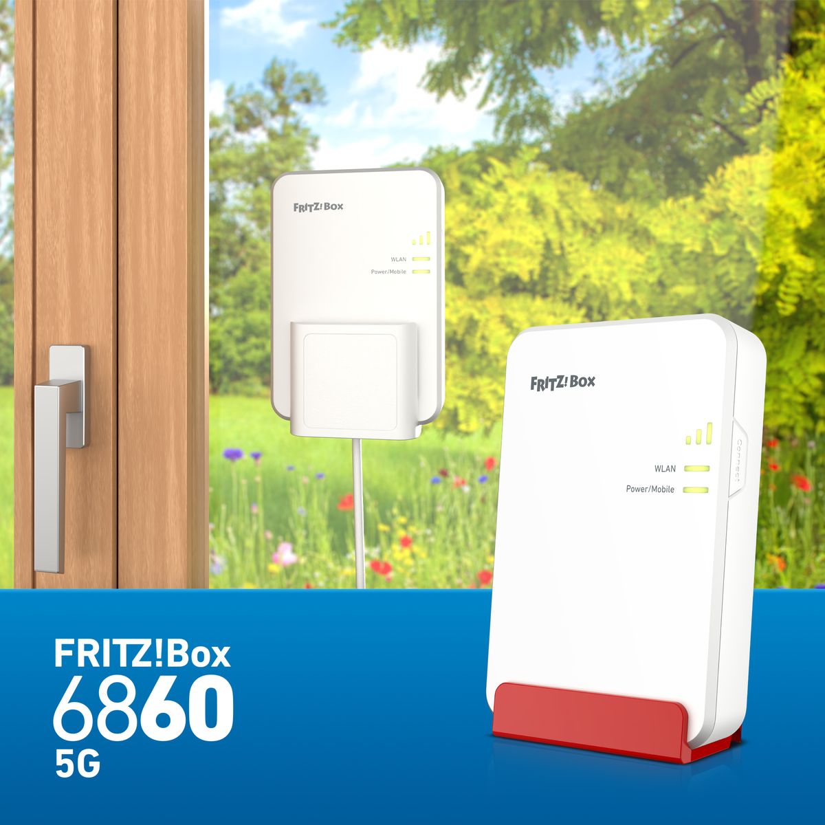 AVM FRITZ!Box 6860 5G Mobilfunk-Router, 5G/LTE-A 1,3 Gbit/s, Wi‑Fi 6, PoE+, IP54, DECT-Basis, Nano-SIM, Weiß