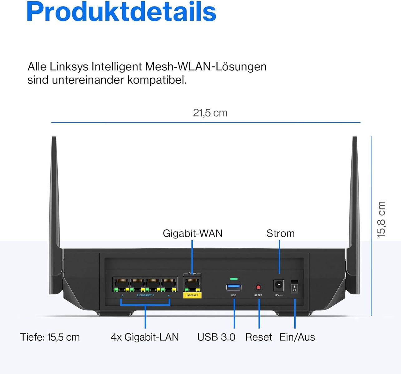 Linksys Hydra Pro 6E Tri‑Band WiFi-6E-Mesh-Router – 8-Stream-Router zum Gamen,Zugriff auf das 6-GHz-Band,bis 6.6 Gbit/s,250 m² Funkabdeckung,mehr als 55 Geräte,geeignet Velop-Mesh-Systeme,MR7500-EU