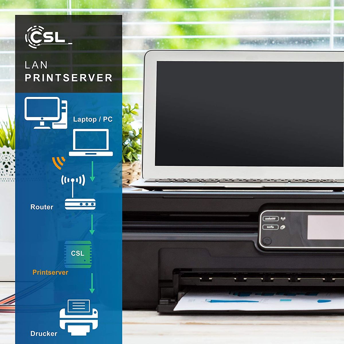 CSL LAN Printserver Druckerserver - Fast Ethernet - USB2.0 High Speed - LRP Print Server für Windows – Netzwerk USB zu RJ45 - DHCP fähig, TCP/IP – inkl. Netzteil und Ethernetkabel – Neues Modell