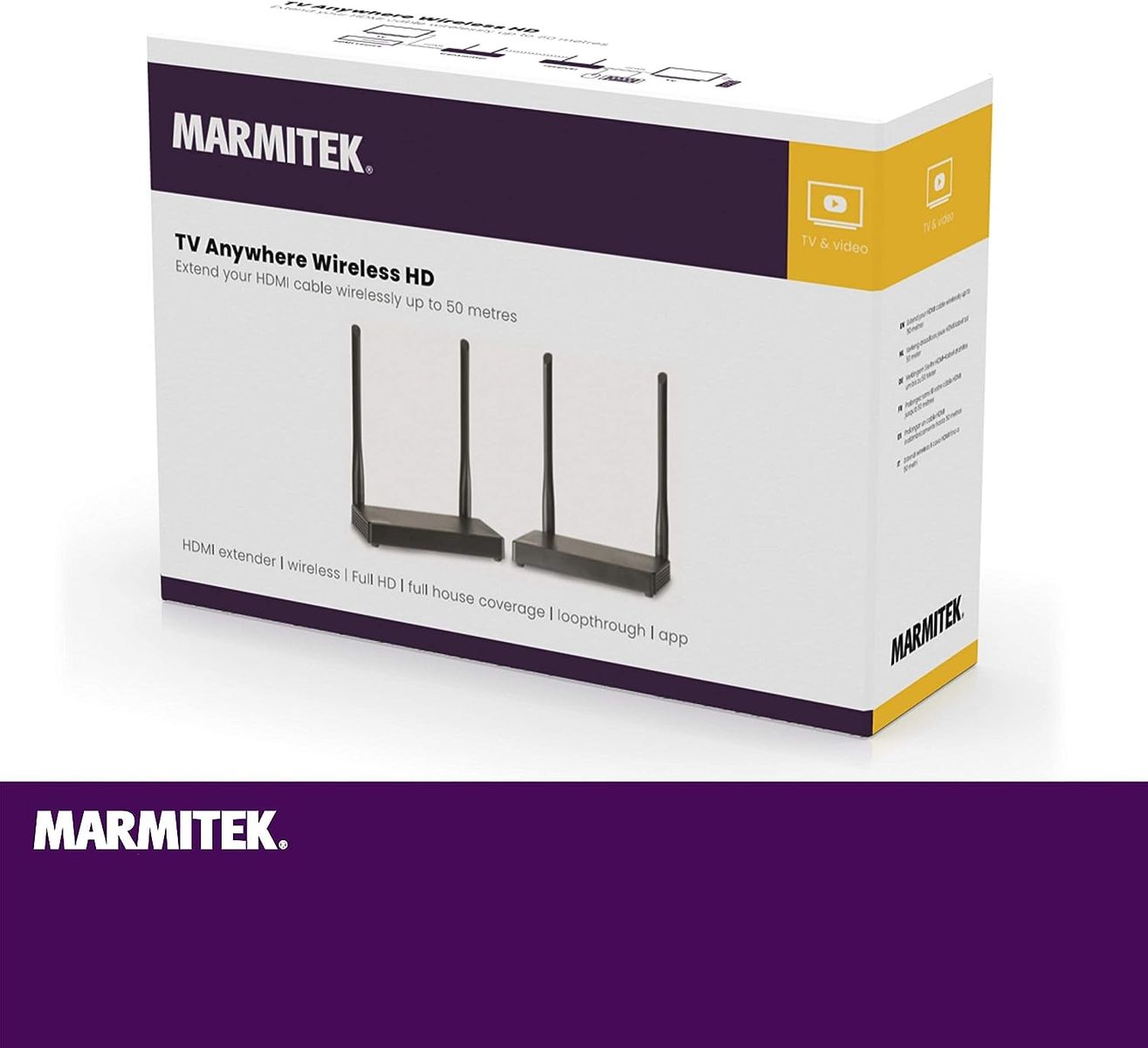 Marmitek Drathlose HDMI Extender - Marmitek TV Anywhere Wireless HD - 1080p Full HD - Flächendeckendes Bereich - Infrarot Rückgabefunktion - USB Tastatur und Maus Unterstützung Old version