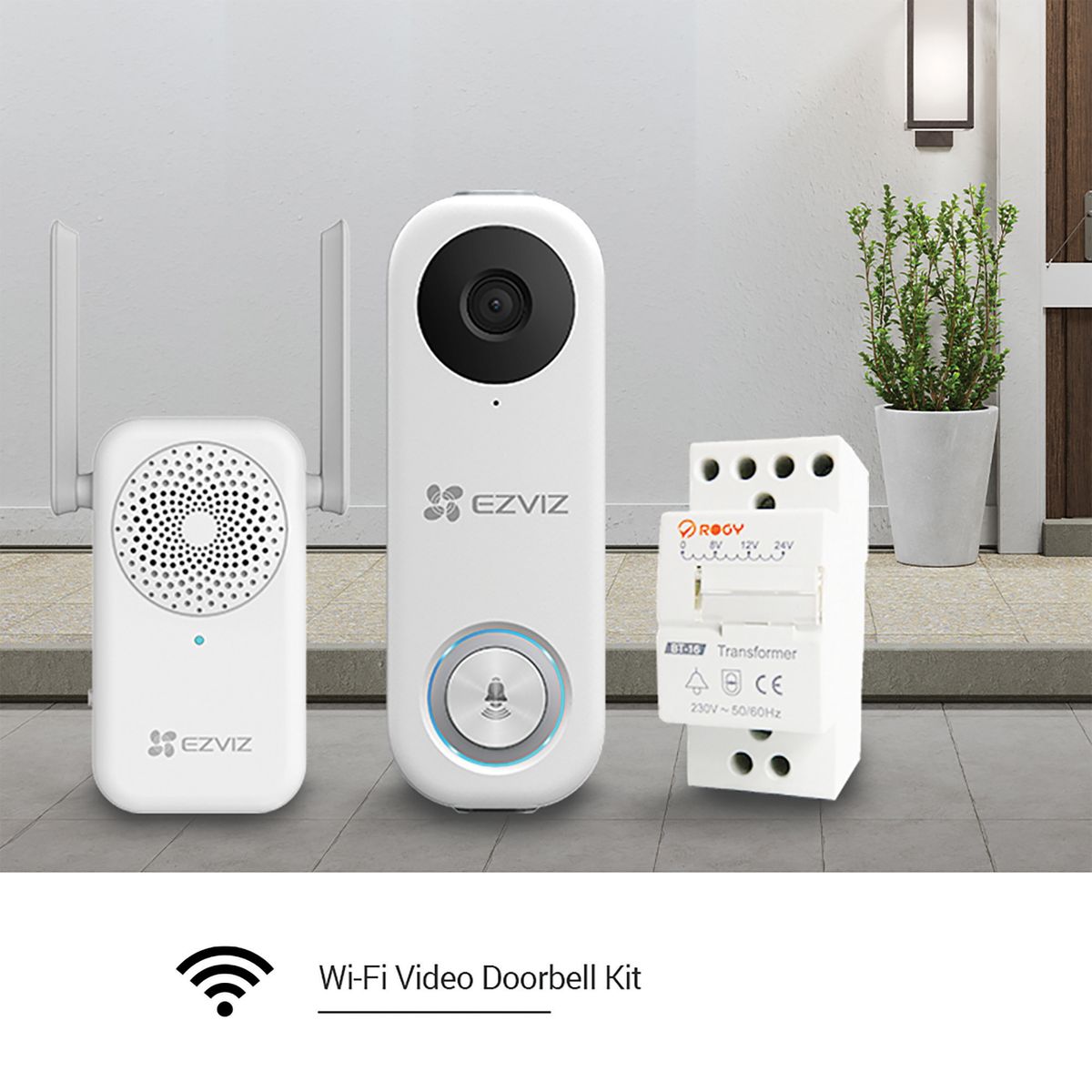 EZVIZ 2MP Bell Set with AI Person Detection and Chime, Two-Way Audio, 170° Field of View, H.265 Compression, Dual Band Wi-Fi, DB1C Kit